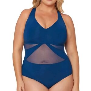 Bleu Rod Beattie Blue One Piece Swimsuit with Halter Neck, SIZE 18W